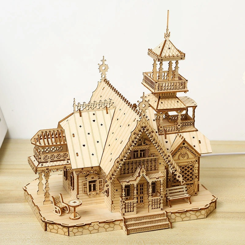 Magische Houten Villa: Bouw je Eigen Sprookjeskasteel! DIY Puzzel met Licht & Plezier voor Kinderen!